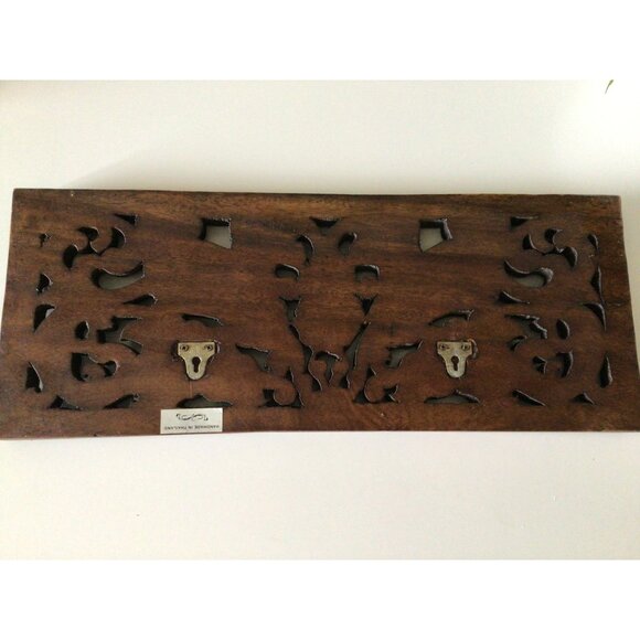 Vintage Ornate Hand Carved Wooden Elephant Floral Wall Panel Made in Thailand - Picture 11 of 16